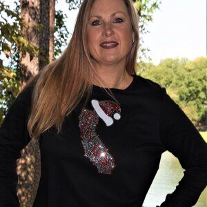 California Christmas rhinestone bling long sleeved shirt XS S M L X…